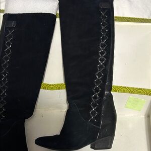 Gianni Bini Black Lace-Up Over the Knee Boots
